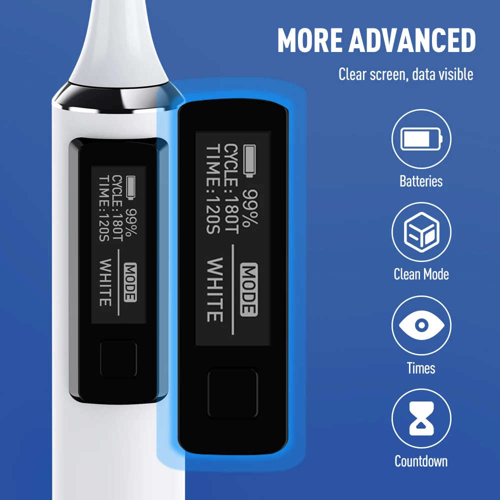 Escova de Dentes Sônico à Prova Jesslab Sonic Elétrica Adulto Dwaterproof Água Ultra Sônico Automático Oled Tela Modo Inteligente Dentes Brancos Z30 10 Escovas de dente elétricas