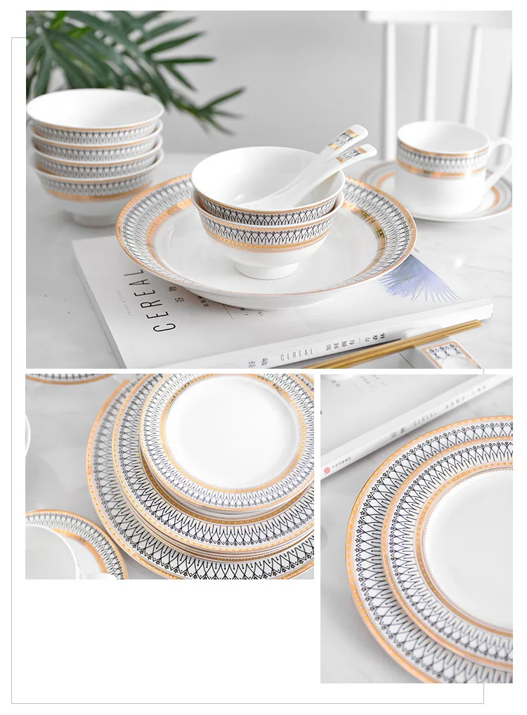 Ceramic Plate Phnom Penh Tableware Porcelain Soup Bowl Rice Dish Stripe Design dinner plates set dishes and sets
