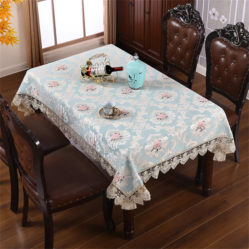 Luxury European Square Tablecloth Kitchen Lace Home TV Cabinet Coffee Table Cover Blue Pink Gray Coffee Restaurant Table Cover