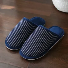 Мужские тапочки из хлопка в полоску; теплая плюшевая мужская обувь; мягкие тапочки для дома; нескользящая зимняя обувь для спальни; chaussure homme