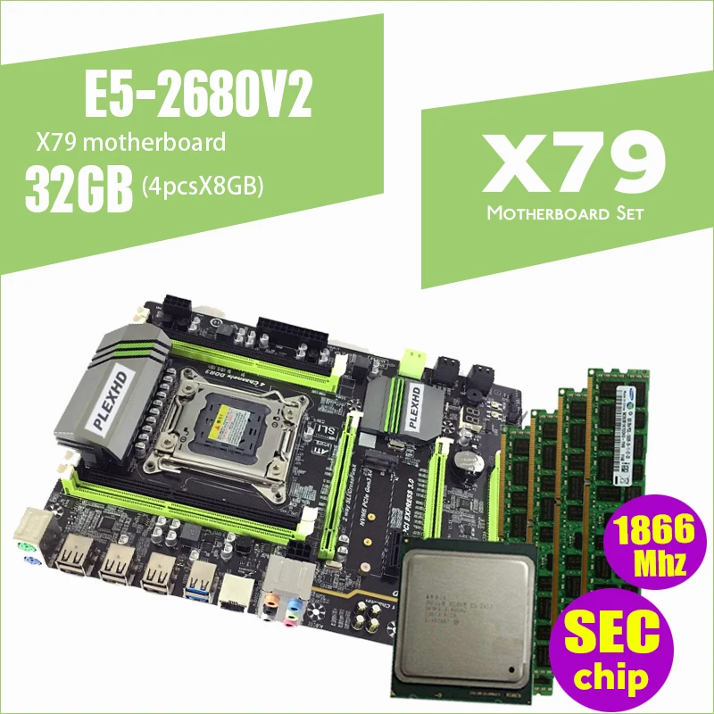 PLEXHD X79 Turbo материнская плата LGA2011 блок питания ATX комбо E5 2680 V2(4 шт. x 8 ГБ) 32 Гб 1866 МГц PC3 14900R PCI-E NVME M.2 SSD USB3.0 SATA3