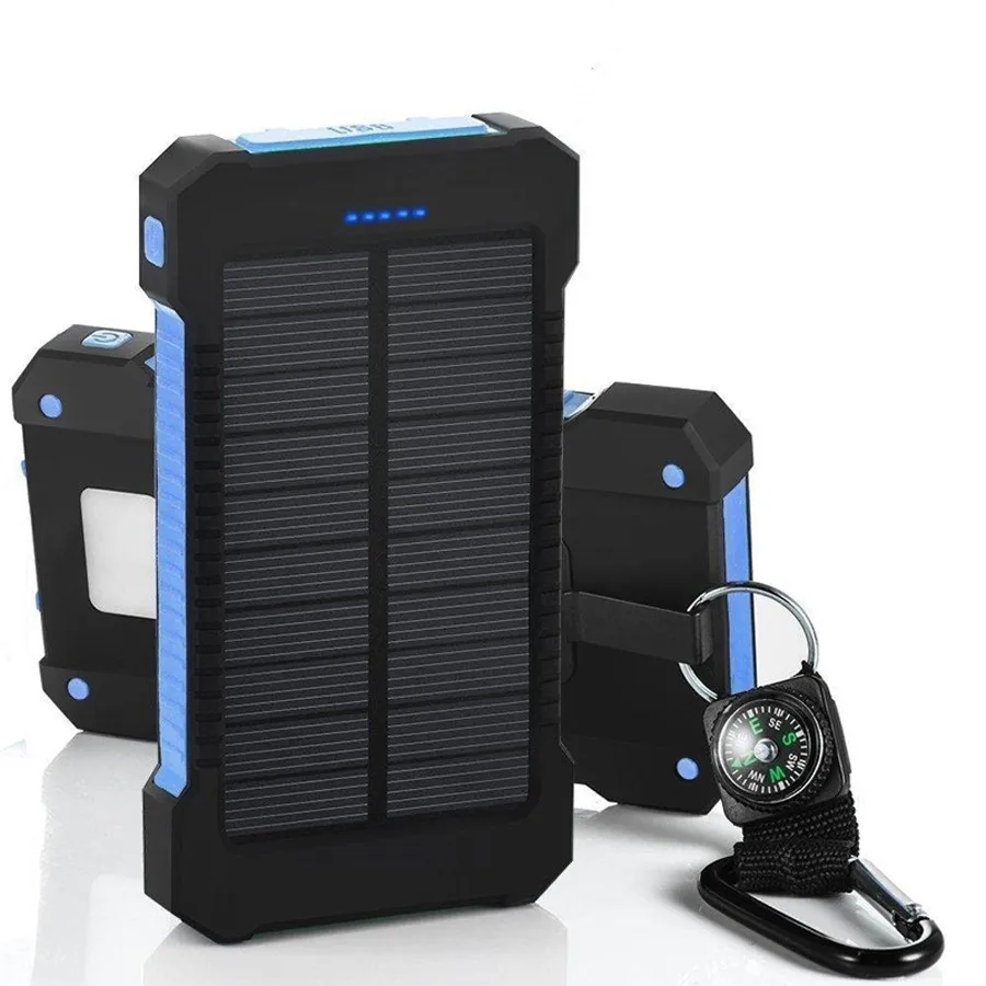 Waterproof Solar Power Bank with Polycrystalline Solar Panel with 2 USB Output Ports and Flashlight