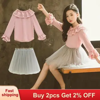 

Mayfair Cabin Girls 2020 Spring Autumn Chiffon Shirt Sets Female Baby Tide Kids Suit Large Children Mesh Princess Dress 2PCS