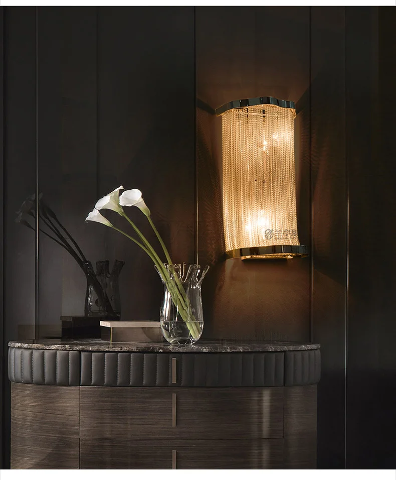 Современный итальянский дизайн хромированная алюминиевая цепь настенный светильник великолепный для проекта отель вилла фойе Кабинет Бра
