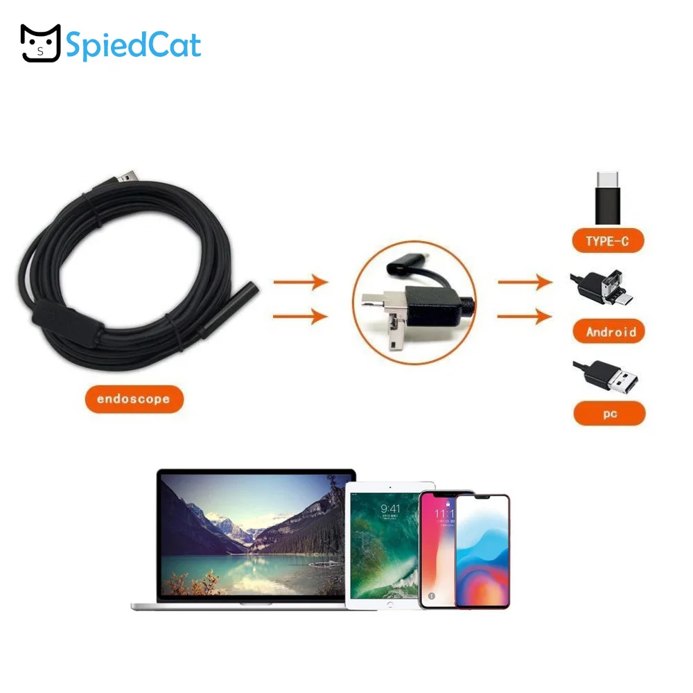 3в1 7 мм Мини 6 Led Ligh tLens Android PC Typec-C/USB мягкий кабельный эндоскоп камера Змея бороскоп труба Инспекция