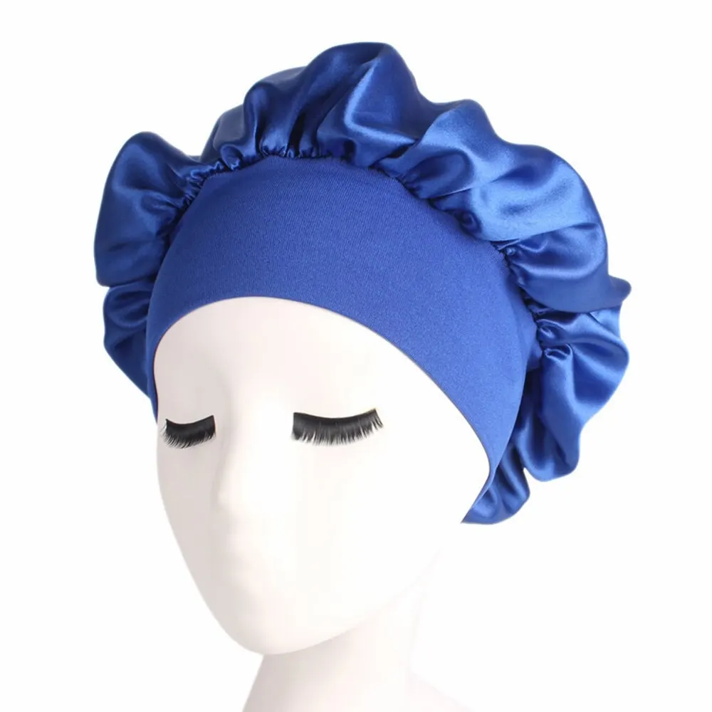 royal blue 58 см регулируемая водонепроницаемая шапочка для душа для ухода за длинными волосами Женская атласная ночная шапочка для сна шелковая шапочка для химиотерапии высокоэластичная - Цвет: royal blue