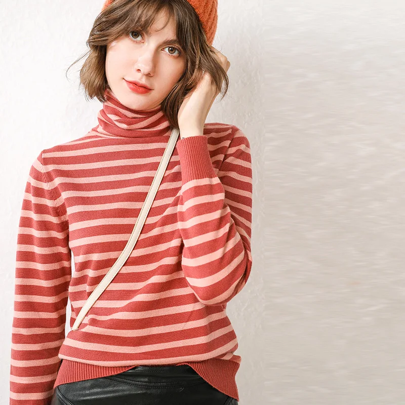 

2019 Hot Sales Women's Knitted Cashmere Wool Sweater Stripe Woman autumn and winter Clothes Pullover S-XXXL
