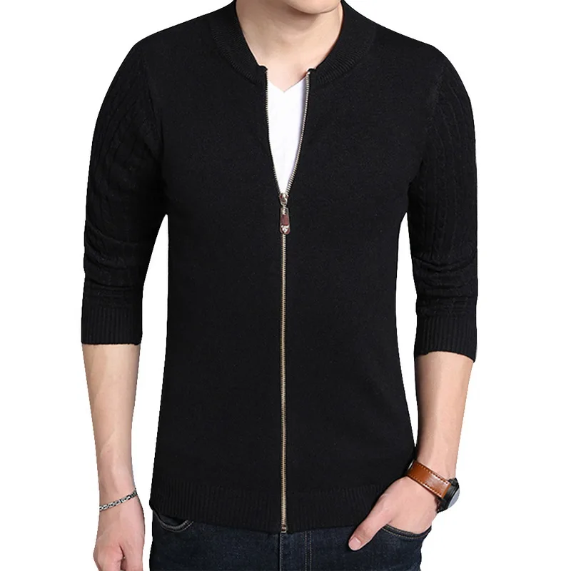 Черный Vogue Nice Pop Men Fashion Zipper Cardigan Slim Fit Streetwear Autumn Men Sweater Coats Korean Style Men Solid Color Sweater - Цвет: Черный