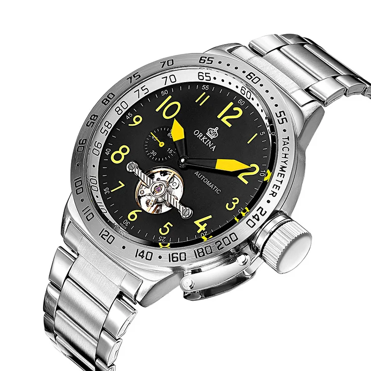 Часы мужские механические с большим циферблатом и автоматическим турбийоном |