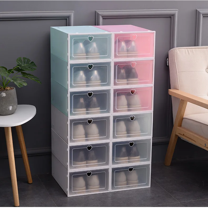

1pcs Shoes Box Cases Home Storage Transparent Drawer Case Plastic Shoes Boxes Stackable Rectangle Shoe Organizer Box 33x23x14cm
