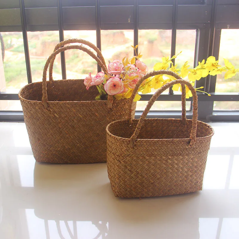 Seaweed woven basket flower straw flower basket garden succulent handbag handbag flower basket crafts storage basket WF725202
