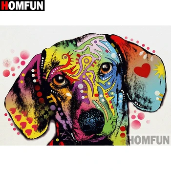 

HOMFUN Full Diamond "Color animal dog" DIY 5D Diamond Painting Cross Stitch Home Decor Picture Of Rhinestone Handmade A27306