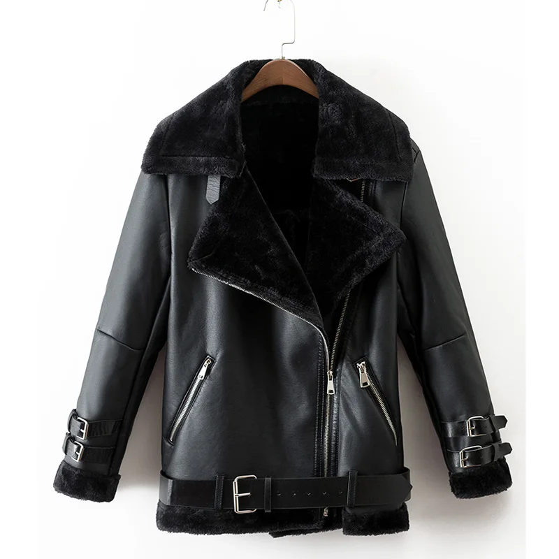 Fandy lokar, пальто из искусственного меха, женские модные однотонные куртки, женские элегантные пальто на молнии с поясом, женские пальто для девушек II - Цвет: XDFF1653 Black