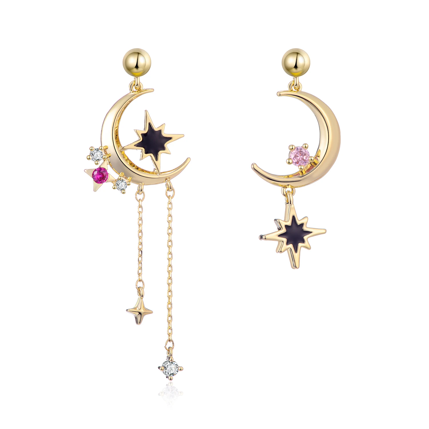 

Asymmetrical Zircon Star Drop Earrings For Women Gold Color Copper Tassel Earrings Fashion Jewelry boucle d'oreille femme 2019