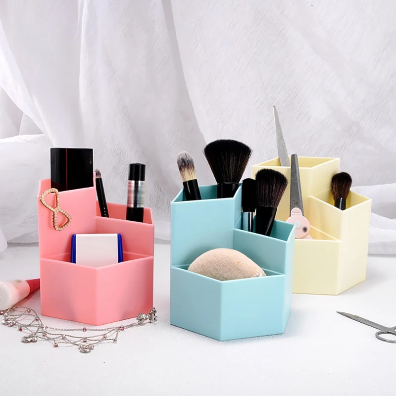 

Cosmetics Organizer Nail Polish Makeup Tools Pen Holder Rack 3 Lattices Jewelry Brush Storage Case Office Desk Organizer