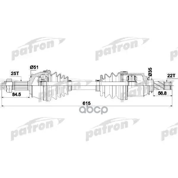 Полуось Передняя Левая 25x616x51x22 Opel: Corsa D 1.3cdti(55kw) 06- PATRON арт. PDS0288