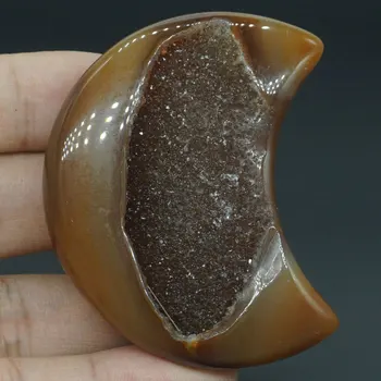 

Moon Figurine Palm Stone Natural Gemstone Gray Agate Geode Crystal Reiki Healing Statue Home Decor#F
