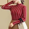 SEXMKL Striped Turtleneck Pullover Women 2022 Winter Thick Sweater Red Korean Ladies Office Knitted Sweater Black Top Pull Femme ► Photo 2/6