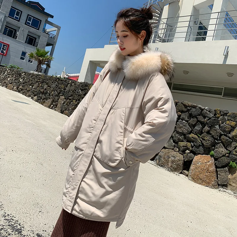 

2019 Autumn And Winter New Style down Jacket Women's Korean-style Large Fur Collar Loose-Fit Students Cotton-padded Clothes Fash