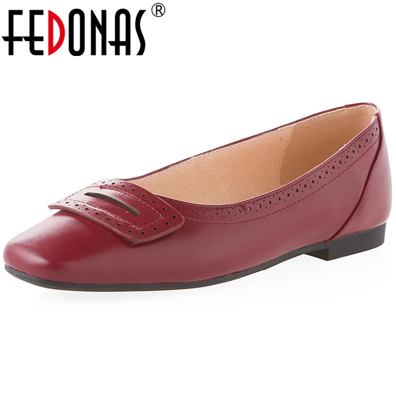 

FEDONAS Retro Roind Toe Genuine Leather Ballet Flats Shoes Woman Shallow Square Heeled Shoes Fachion Comfort Casual Shoes