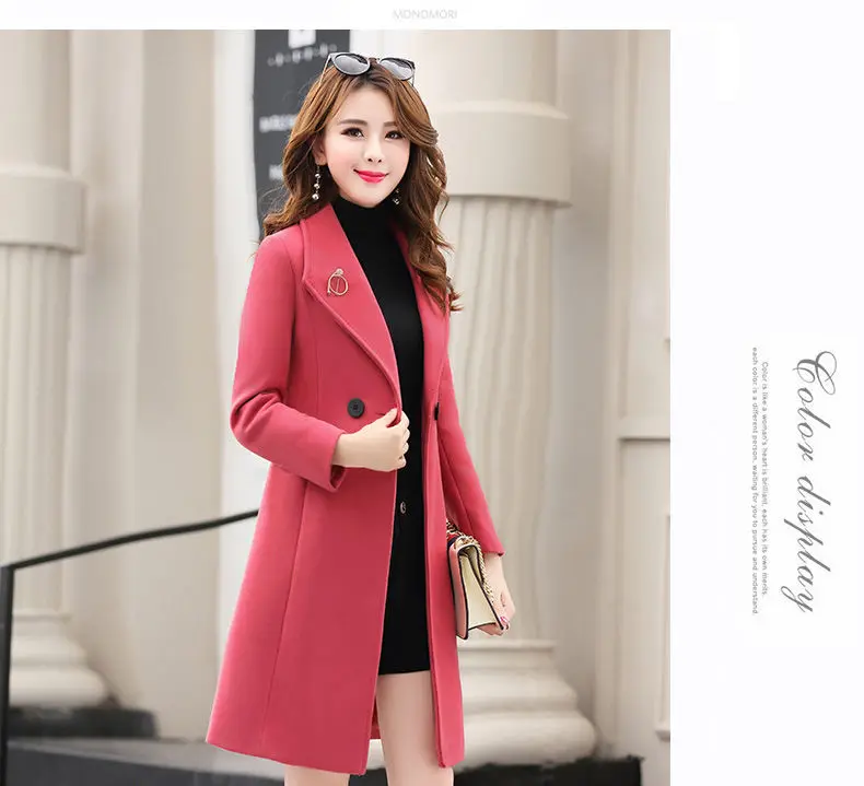 Зимнее женское приталенное пальто для похудения большого размера, плотное шерстяное пальто, женское шерстяные пальто, женское длинное пальто, новинка