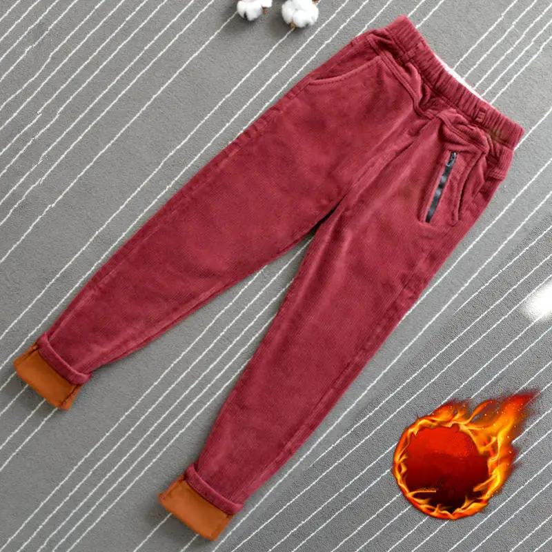 Бархатные плотные вельветовые брюки для женщин, эластичные штаны с высокой талией на осень и зиму, повседневные длинные брюки, теплые женские шаровары C6001 - Цвет: 2811-1 wine red
