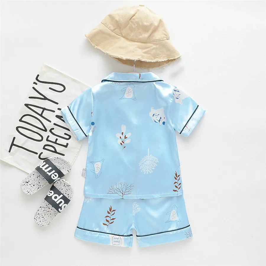 kids short-sleeved clothes baby pajamas thin suit toddler Kids baby boys girl cartoon pajamas sleepwear shorts clothes set 40A1 (7) - 副本