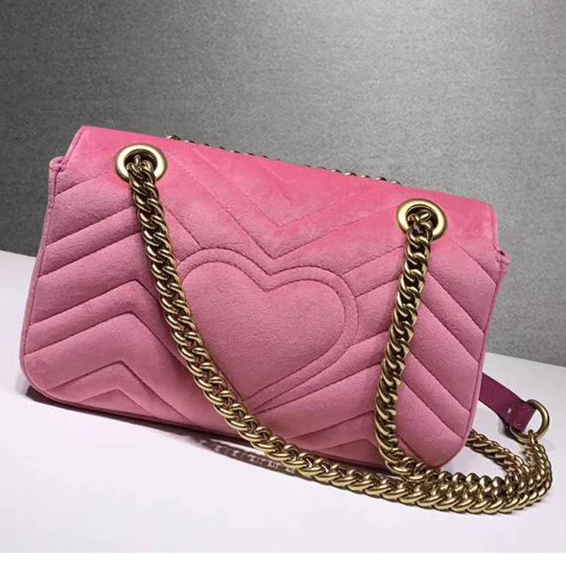 Golden velvet women's bag new love chain bag luxury jewelry one shoulder slant cross handbag velvet big brand bag