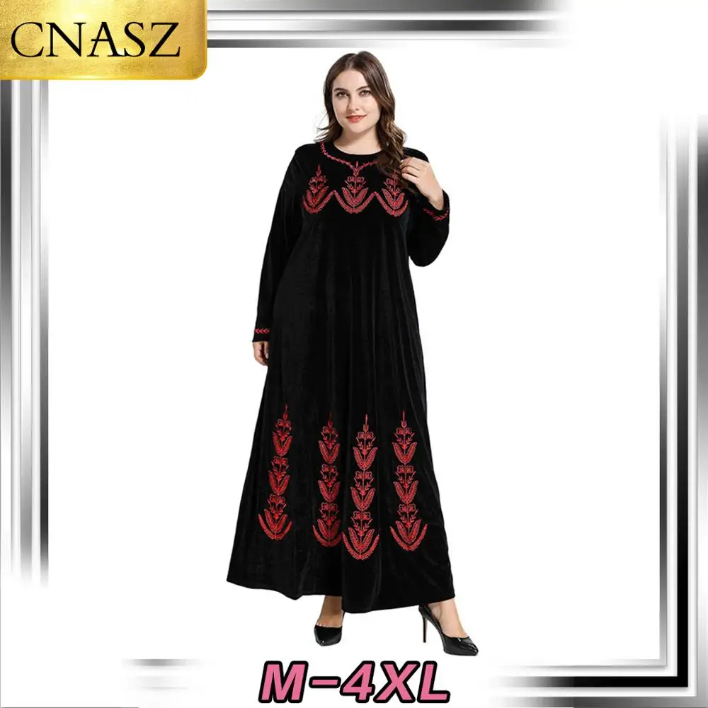 Latest Muslim Winter Fashion Large Size Women's Middle East Arabic Embroidered Kimono Velvet Islamic Turkey Dubai Elegant Style |