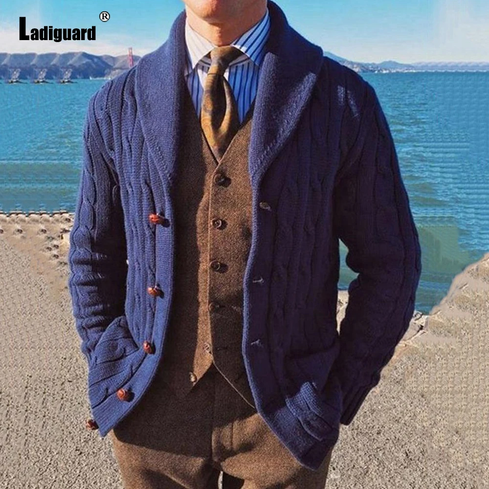 

Plus Size 4xl Men Knitted Sweater Winter Warm Coats Dark Blue Male Sweaters 2024 Single Breasted Top Cardigan Mens Streetwear