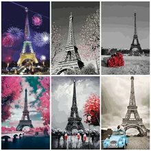 AZQSD масляные краски по номерам башня DIY краски по номерам холст краски ing наборы для взрослых домашний декор 40x50 см