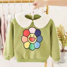 Осенне-зимний детский пуловер для маленьких девочек; хлопковая кашемировая одежда для отдыха с длинными рукавами и принтом подсолнуха; свитер с вышивкой