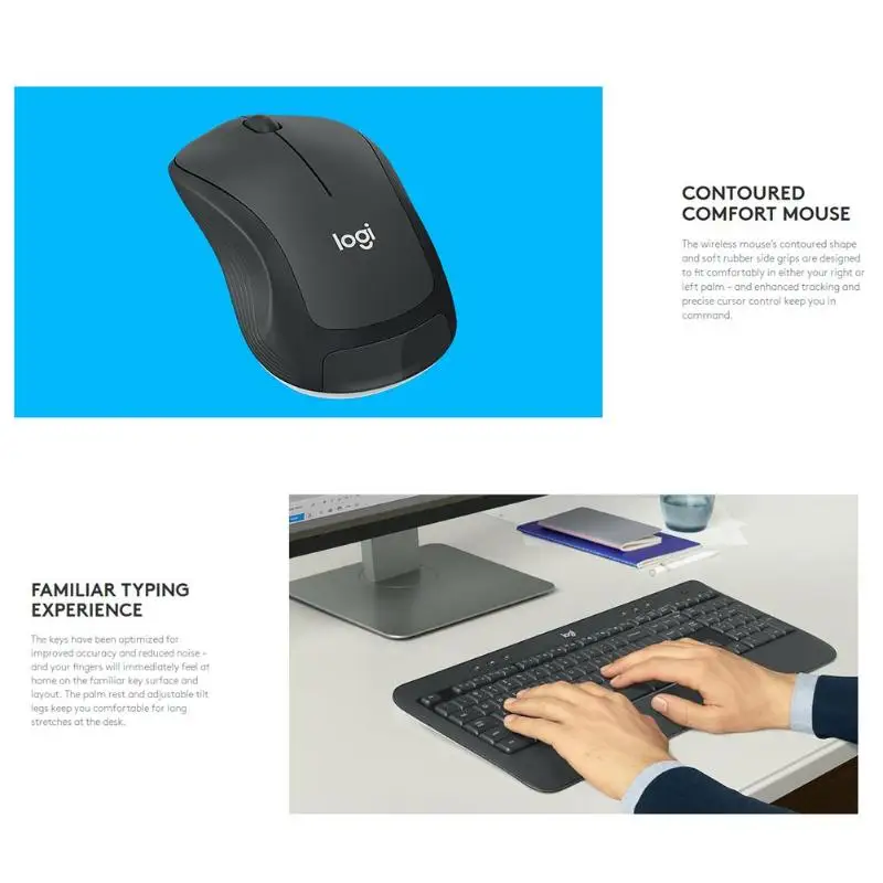 MK540 Advanced 2.4G Wireless Keyboard 1600DPI 3 Buttons Mouse Combo Set Planar ABS Palm Bracket Multi-angle Adjustable
