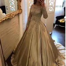Золотые кружевные аппликации вечернее платье невесты с длинным рукавом и отделкой из бус Вечерние официальные платья на заказ плюс размер