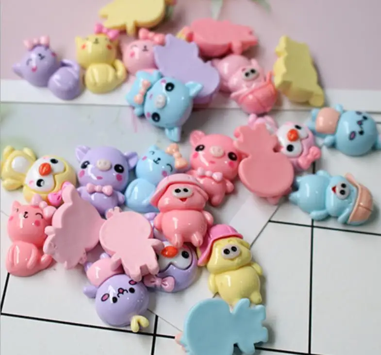 Мультфильм животных смолы цыплят, Пингвины, кошки Kawaii каучуковый кабошон с плоским основанием для волос Лук центр DIY детей аксессуары для волос