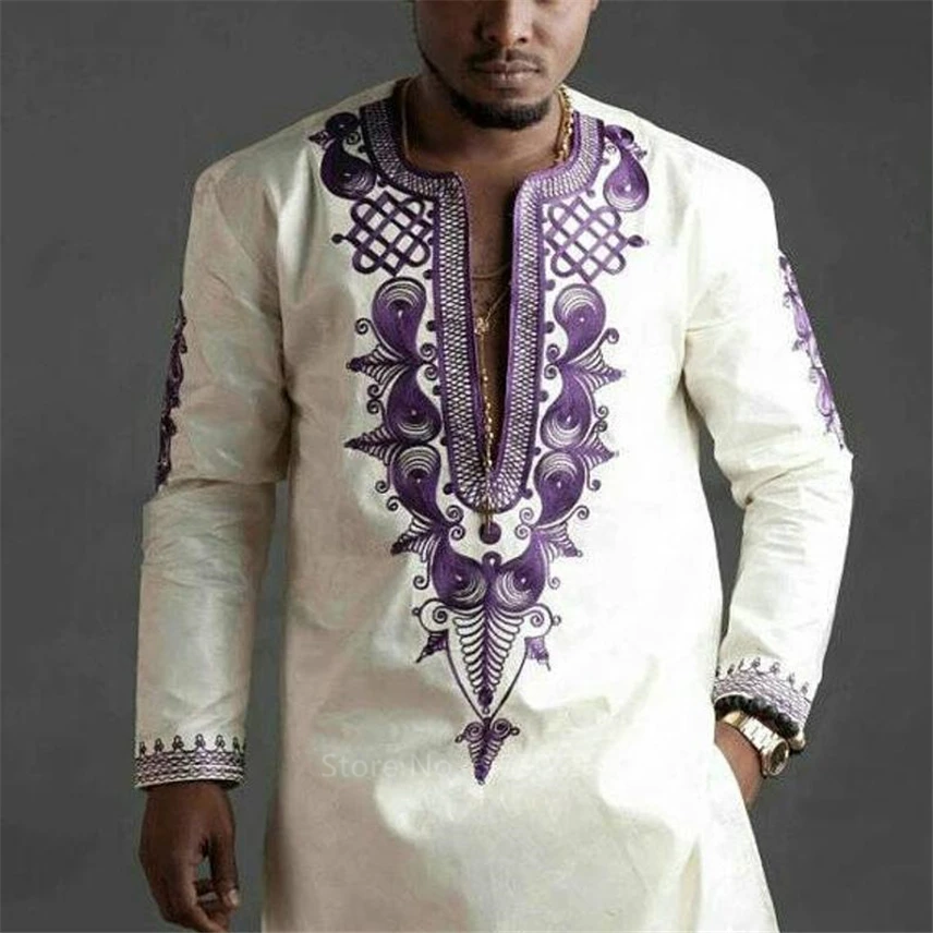 Новые африканские Модные платья с принтом богатые Базен с длинным рукавом нигерийские анкарские платья размера плюс одежда футболка для мужчин M-3XL