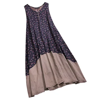 

Nice Pop Women Bohemian Long Dress V-Neck Stitching Sleeveless Maxi Dress For Summer Pop 88