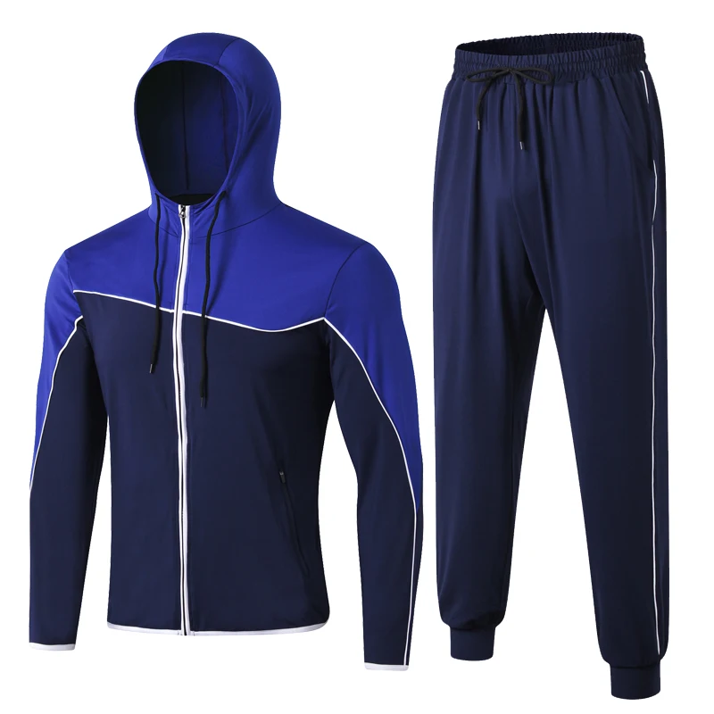Новые осенние зимние мужские спортивные комплекты для бега, беговые куртки+ длинные штаны для занятий фитнесом на открытом воздухе, высокоэластичные спортивные куртки с капюшоном, европейские размеры