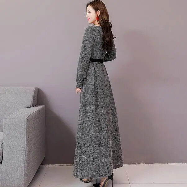 Осень Зима Новое Женское Платье vestido de festa стильное длинное платье Robes Femme vestidos largos Vestido Longo винтажное платье DC374