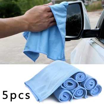 

5 pcs Car Microfiber Glass Cleaning Towels Window Windshield Rag Cloth 30*30cm Blue Microfiber Towels clean texture