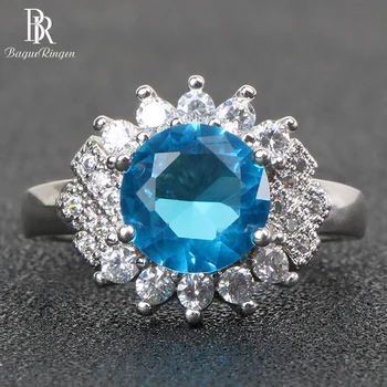 

Bague Ringen Charms Silver 925 Rings for Women Fine Jewelry for Women Round Gemstones white blue zircon finger ring engagement