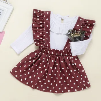 

Newborn Infant Baby Girls Tops Ruffle Polka Dot Suspender Skirt Outfits 2pcs Set Baby Girls Clothes H1202