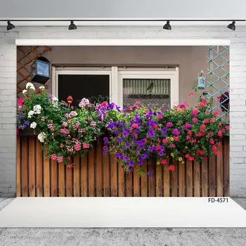 

Spring Bloom Flower Wooden Wall Window Scenery Backgrounds Children Young Portrait Photography Backdrops For Photo Studio Props