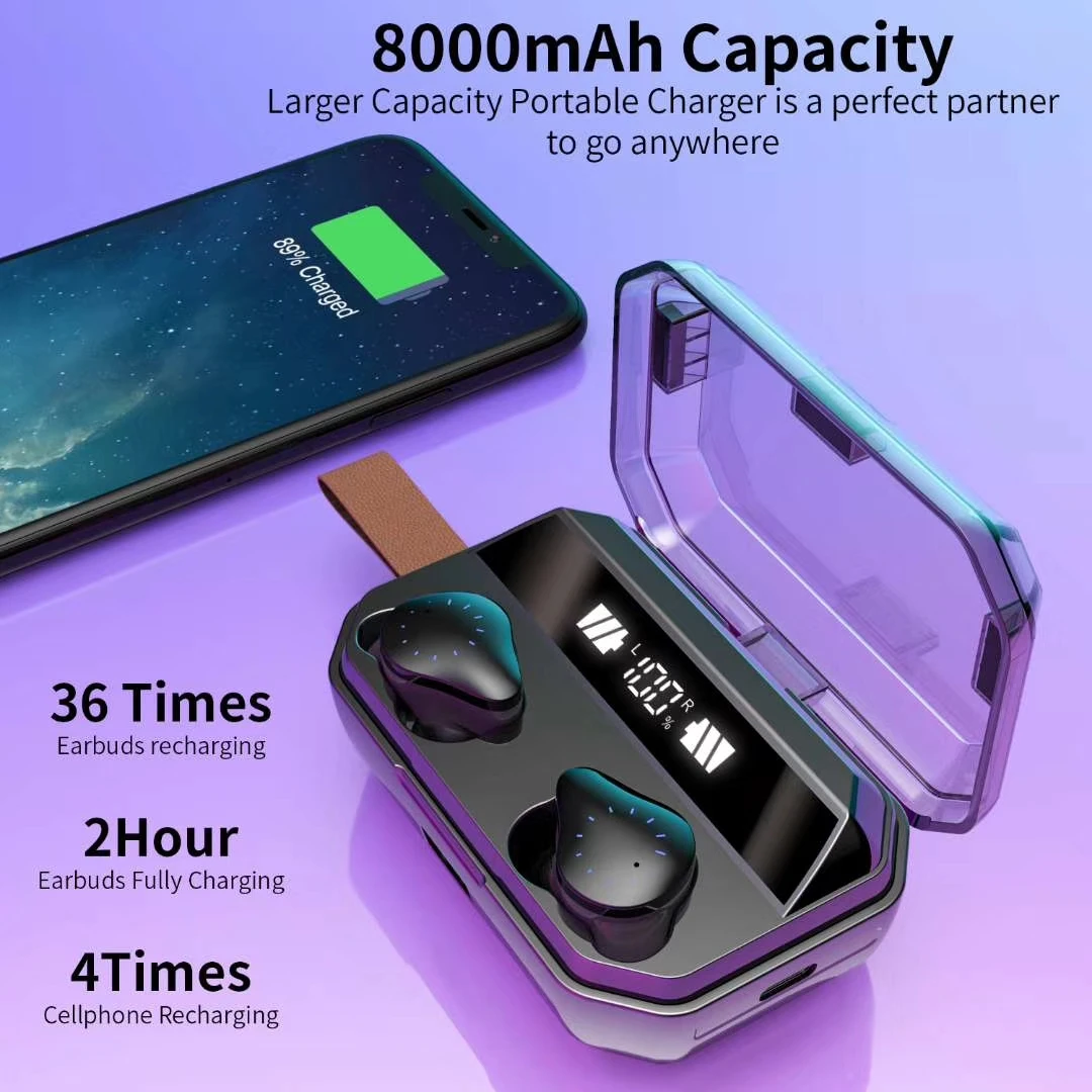 TWS bluetooth наушники 5,0 стерео HiFi 8000 мАч IPX7 водонепроницаемые мини беспроводные наушники bluetooth 5,0 наушники с микрофоном в уши