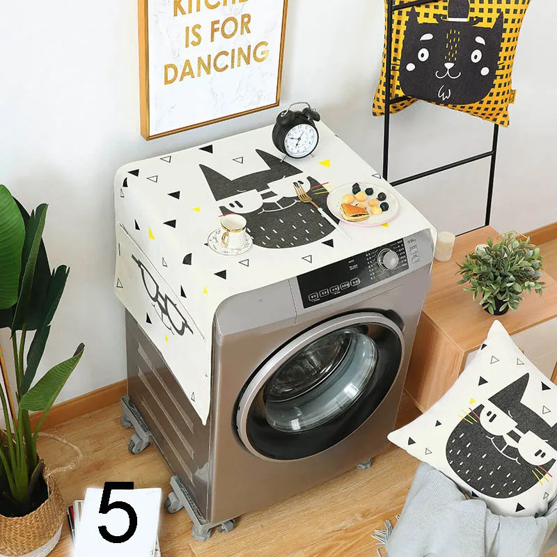 

Fridge Dust Cover with Storage Bags Washing Machine Refrigerator Thicken Cotton Linen Top Cover FP8
