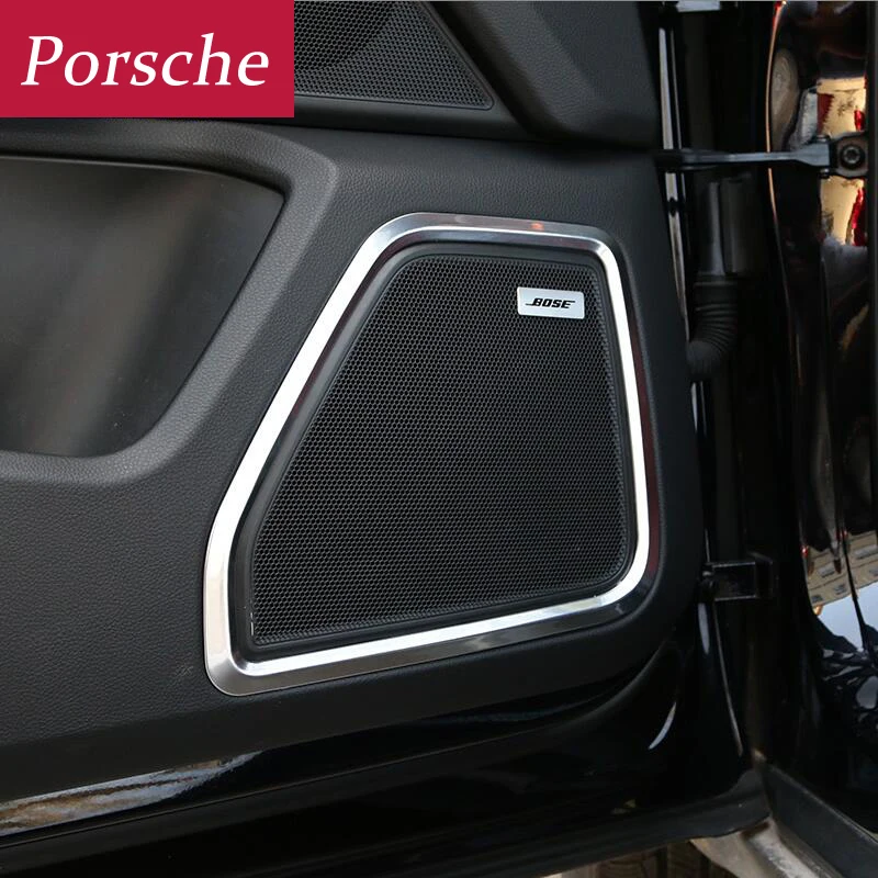 Chrome Car Door panel Speaker Ring Decoration Circle With Protective Grille Ring Cover Trims 3D stickers For Porsche Macan
