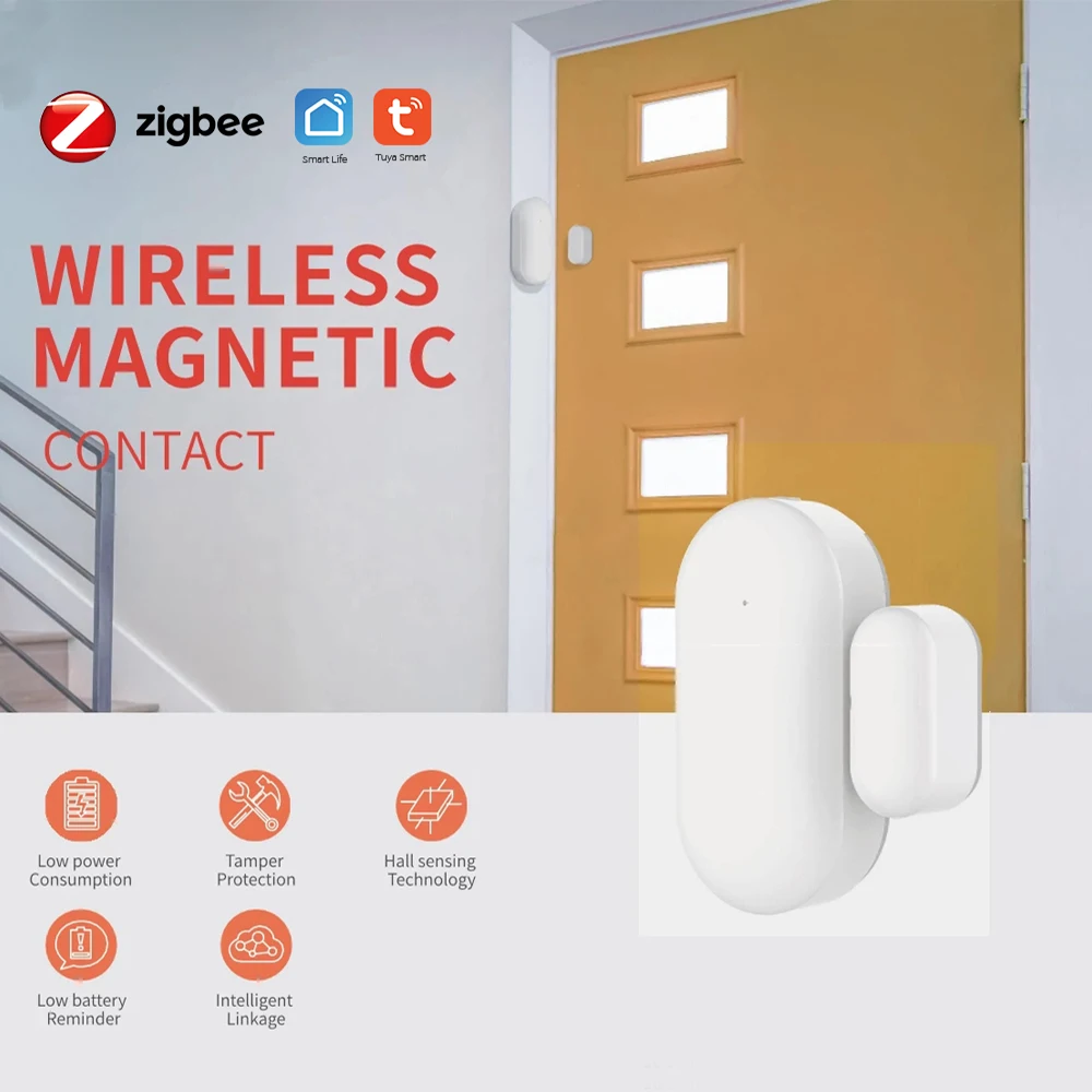 Умный дверной датчик Tuya ZigBee беспроводная система охранной сигнализации с