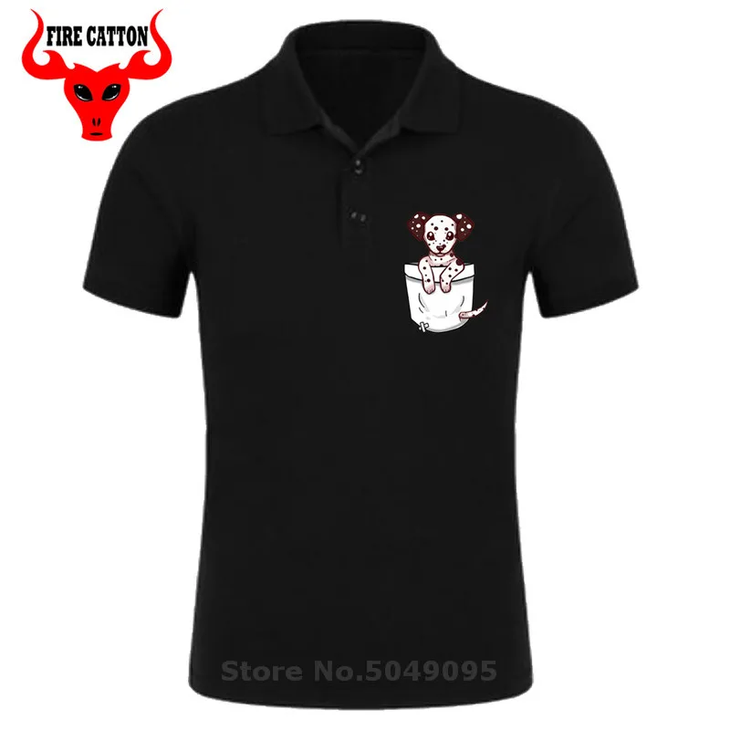 Black Милый dalmation puppy Поло рубашка для мужчин с короткими рукавами деним джинсовая мини-рубашка поло для собаки хлопковые пятнистая собака рубашка kawaii маленький карманный Одежда с принтом в виде собак - Цвет: Black
