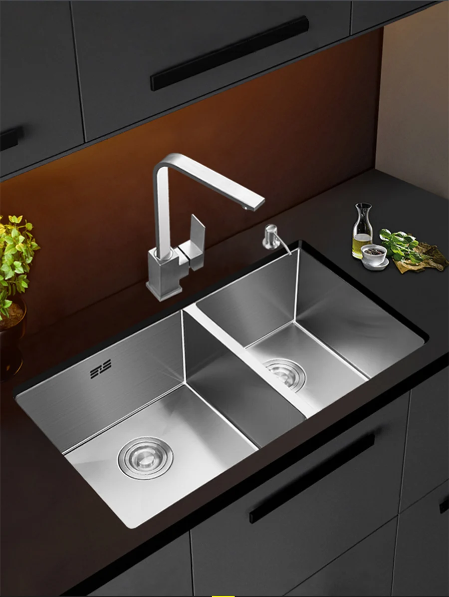 Discount Large Size Double Sink 304 Stainless Steel Thicken Double Bowl Kitchen Sink Undermount Double Bowl Kitchen Sink Top Kitchen Faucets Online Shop Dhgate Com