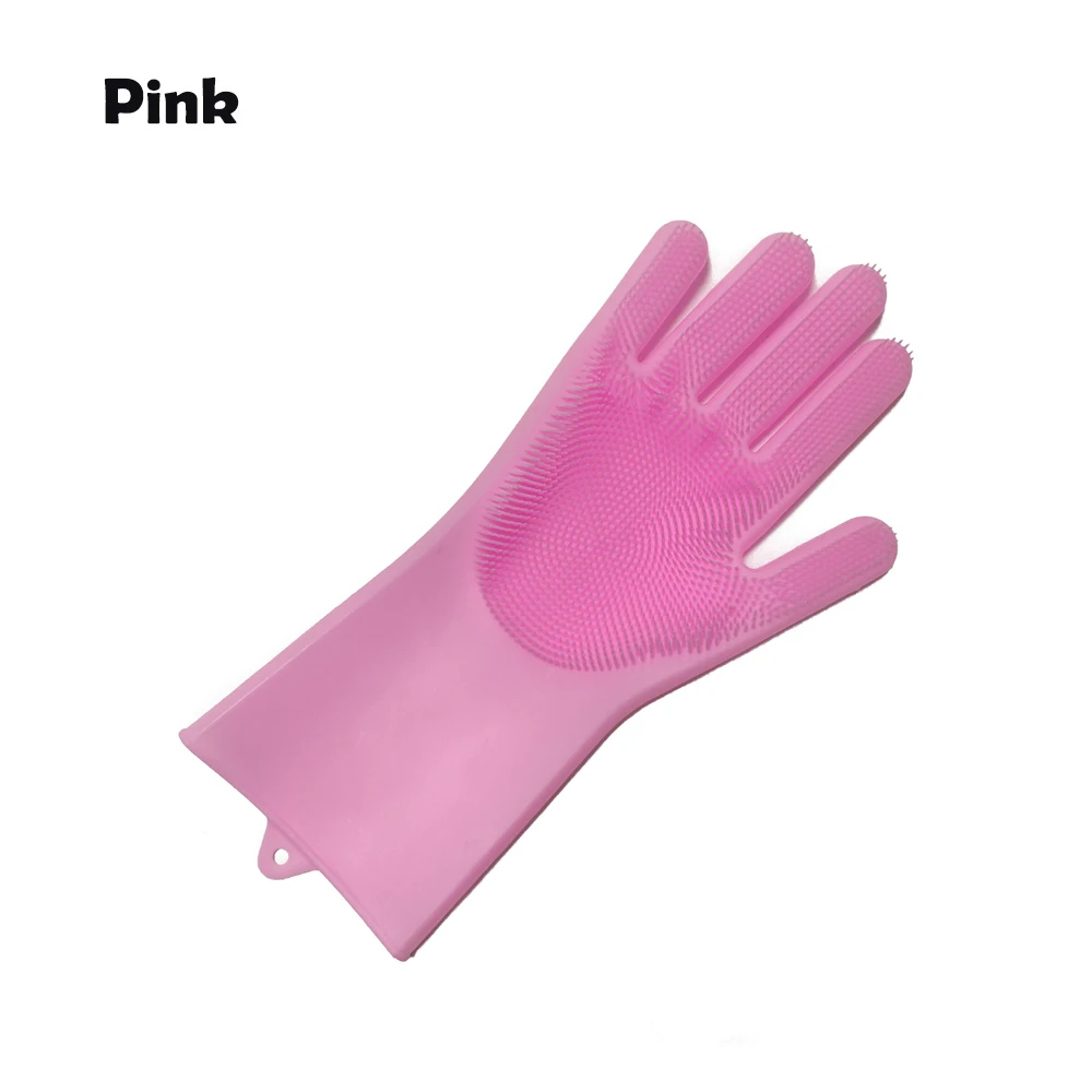 1 шт Силиконовые перчатки для мытья посуды с чистящей щеткой, перчатки для мытья кухонной посуды, перчатки для мытья посуды - Цвет: Pink right